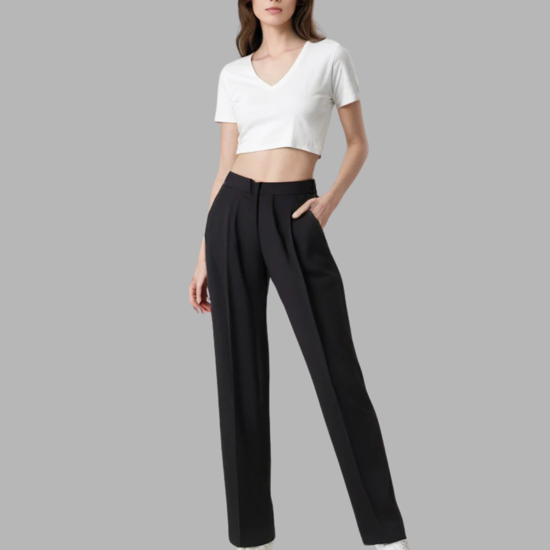 Solveig | Tidløse Sorte Bukser med Bred Ben